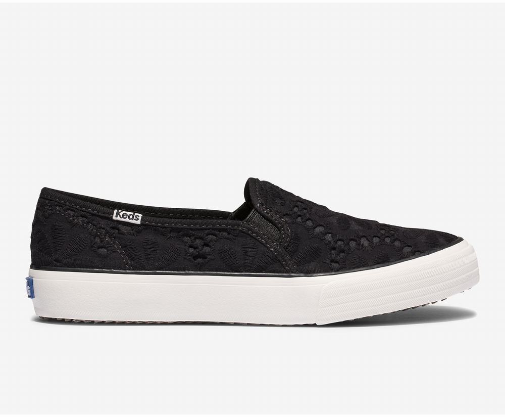 Women's Keds Double Decker Eyelet Slip Ons Black 4576820UA - South Africa